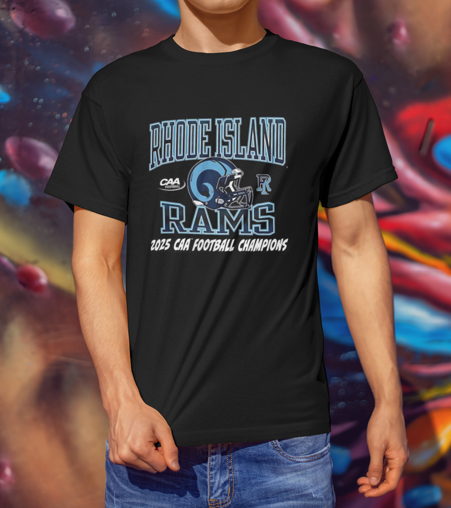Rhode Island Rams 2025 CAA Football Champions Helmet R Logo T-Shirt