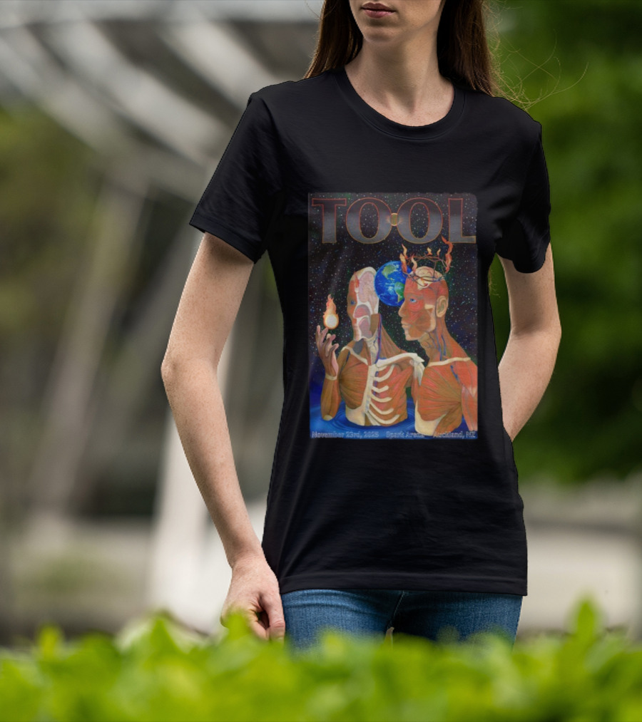 Tool November 23 2025 Spark Arena Auckland NZ Earth Anatomy Flame Atmosphere T-Shirt