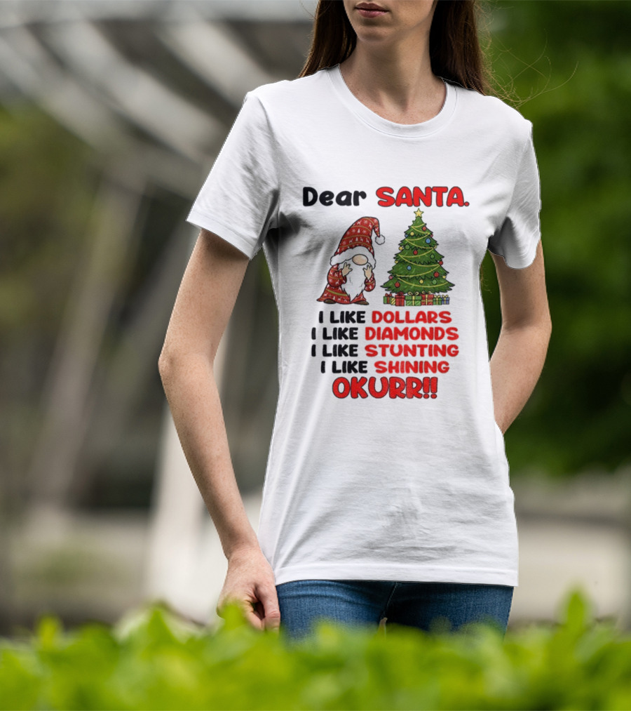 Dear Santa Gnome Xmas I Like Dollars Diamonds Stunting Shining Okurrr Merry Christmas T-Shirt