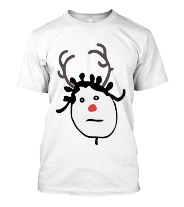 Rhenna Holiday Reindeer Drawing Red Nose Antlers T-Shirt