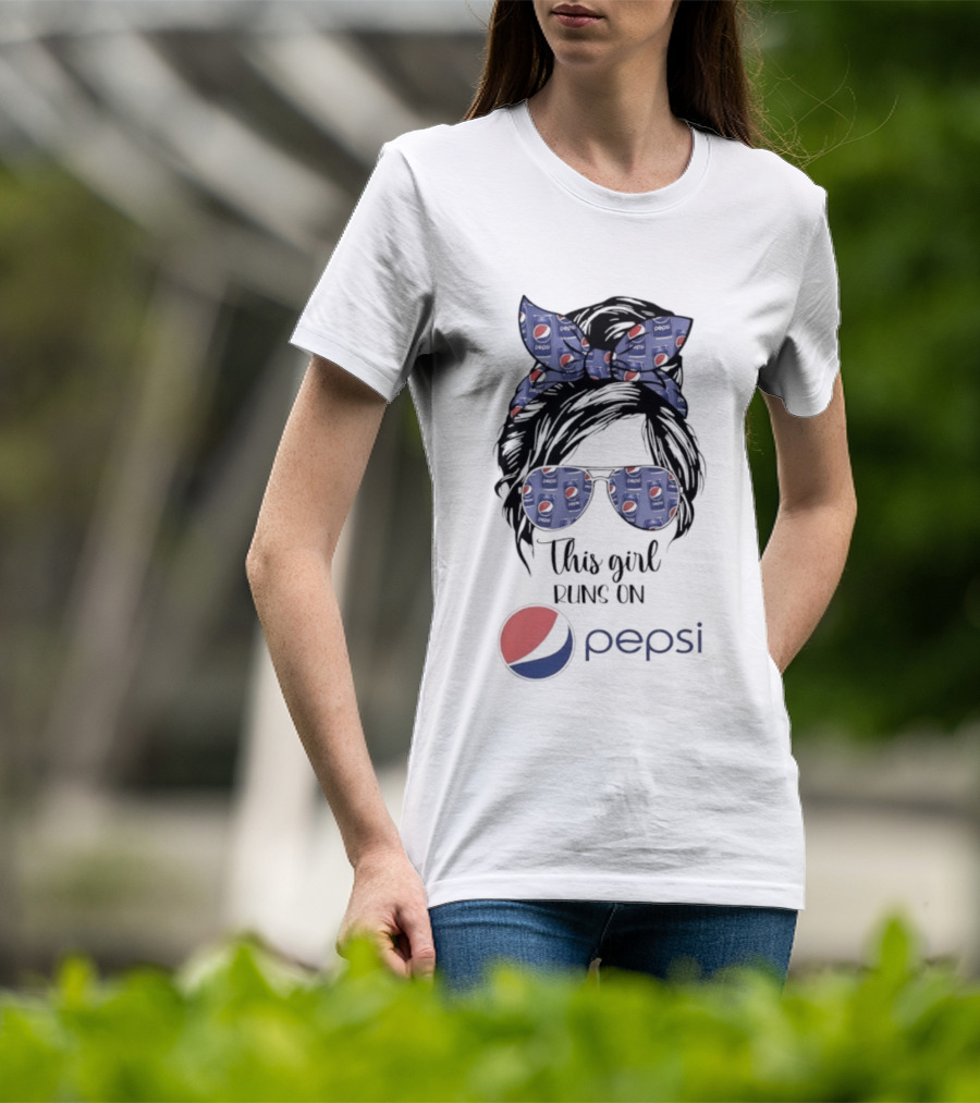 This Girl Runs On Pepsi Logo With Bow And Sunglasses T-Shirt