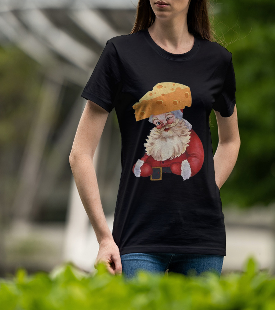Santa Cheese Head Winking Green Bay Packers Christmas T-Shirt