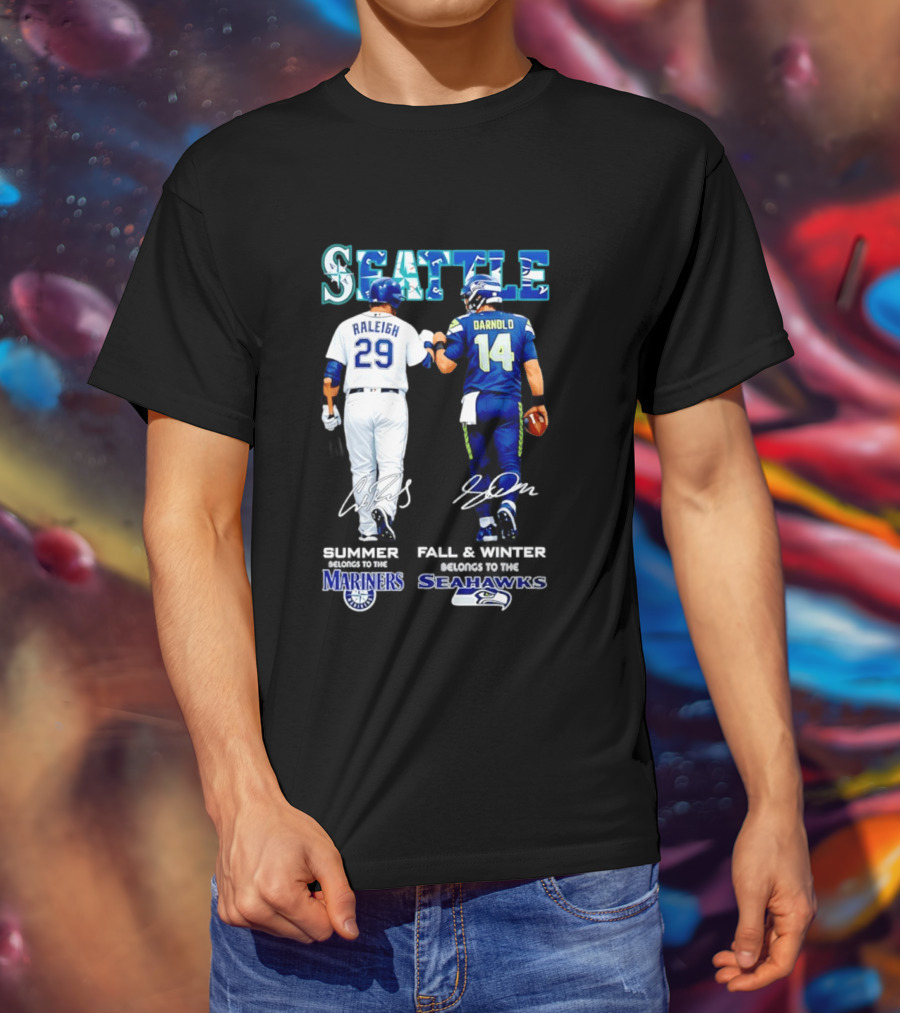 Seattle Cal Raleigh Mariners And Darnold Seahawks Fist Bump Summer Winter T-Shirt