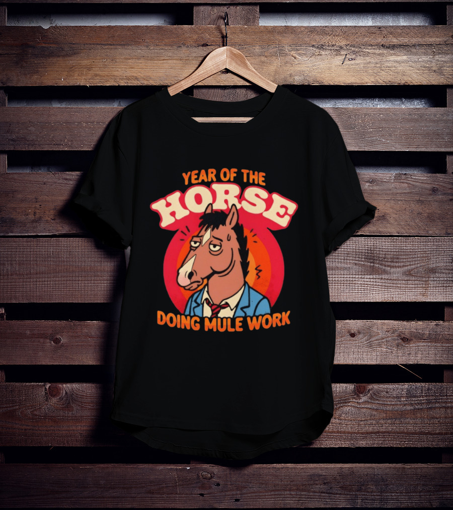 Year Of The Horse Doing Mule Work 2026 Retro Cartoon T-Shirt