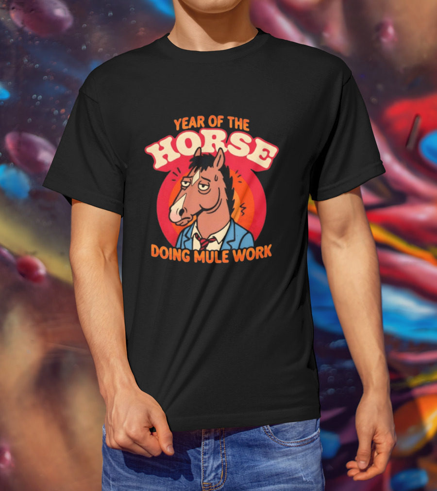 Year Of The Horse Doing Mule Work 2026 Retro Cartoon T-Shirt