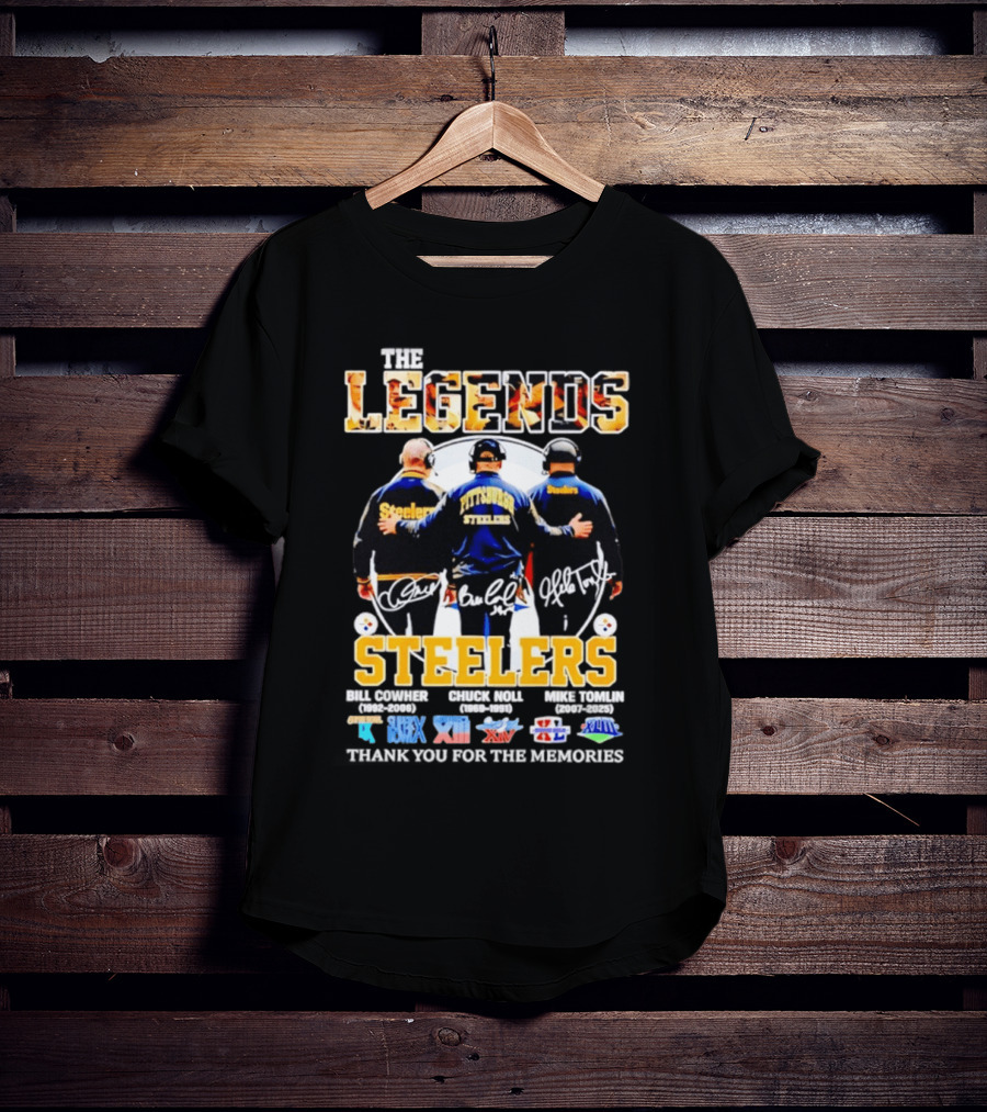 Pittsburgh Steelers Legends Bill Cowher Chuck Noll Mike Tomlin Thank You For The Memories T-Shirt