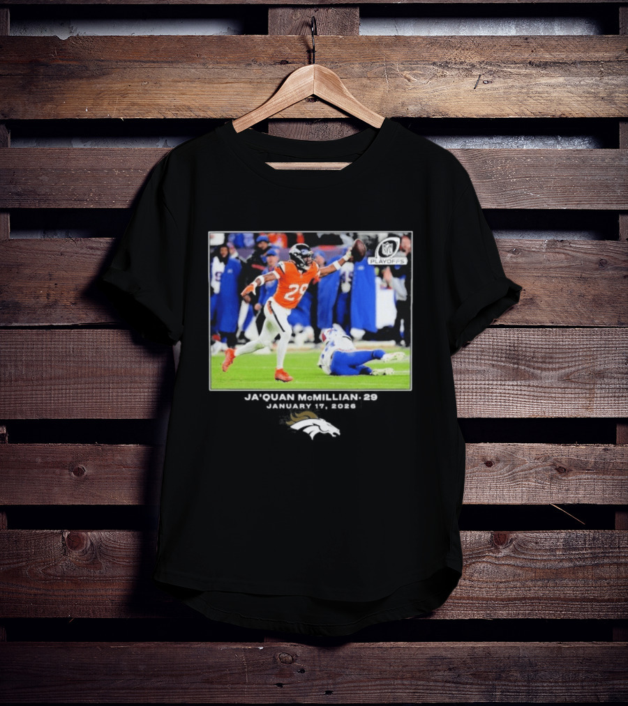 Denver Broncos Playoffs Ja'Quan McMillian 29 Action T-Shirt