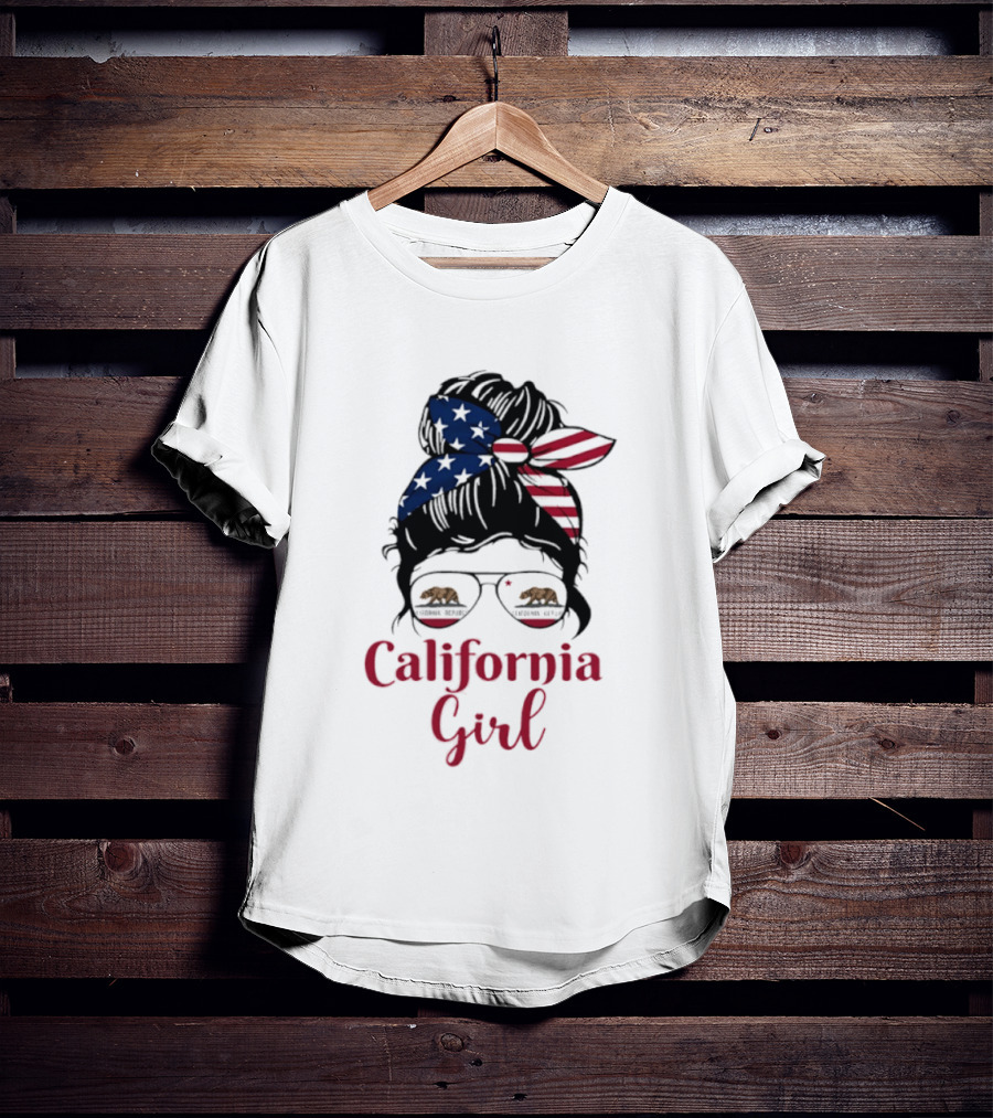 California Girl Sunglasses Bear Bandana Stars Stripes T-Shirt