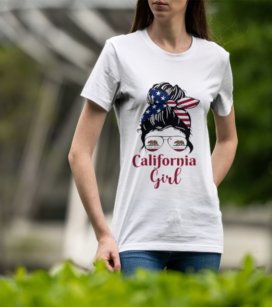 California Girl Sunglasses Bear Bandana Stars Stripes T-Shirt