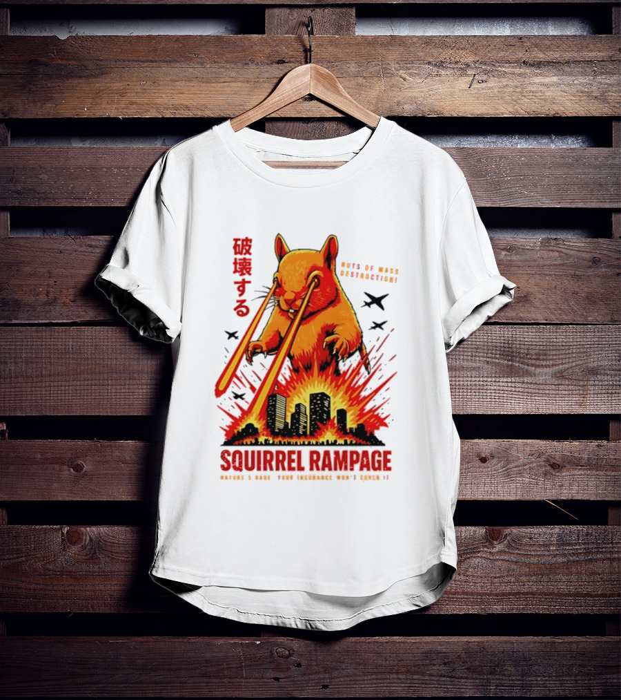 Squirrel Rampage Laser Eyes Skyline Destruction Nuts Of Mass Destruction T-Shirt