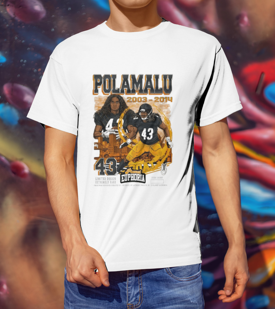 Polamalu 43 Planet Euphoria 2003 2014 GOAT Steelers T-Shirt