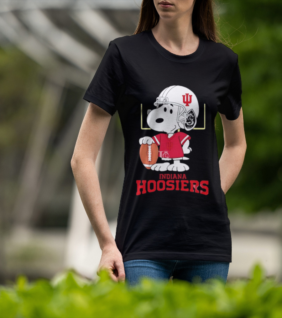 Snoopy Indiana Hoosiers Football Helmet Jersey Football Field T-Shirt