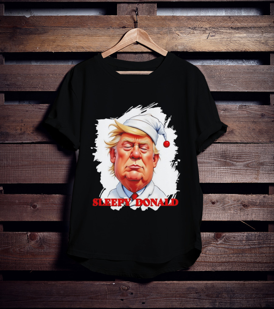 Sleepy Donald Trump In Pajama And Nightcap Cartoon T-Shirt