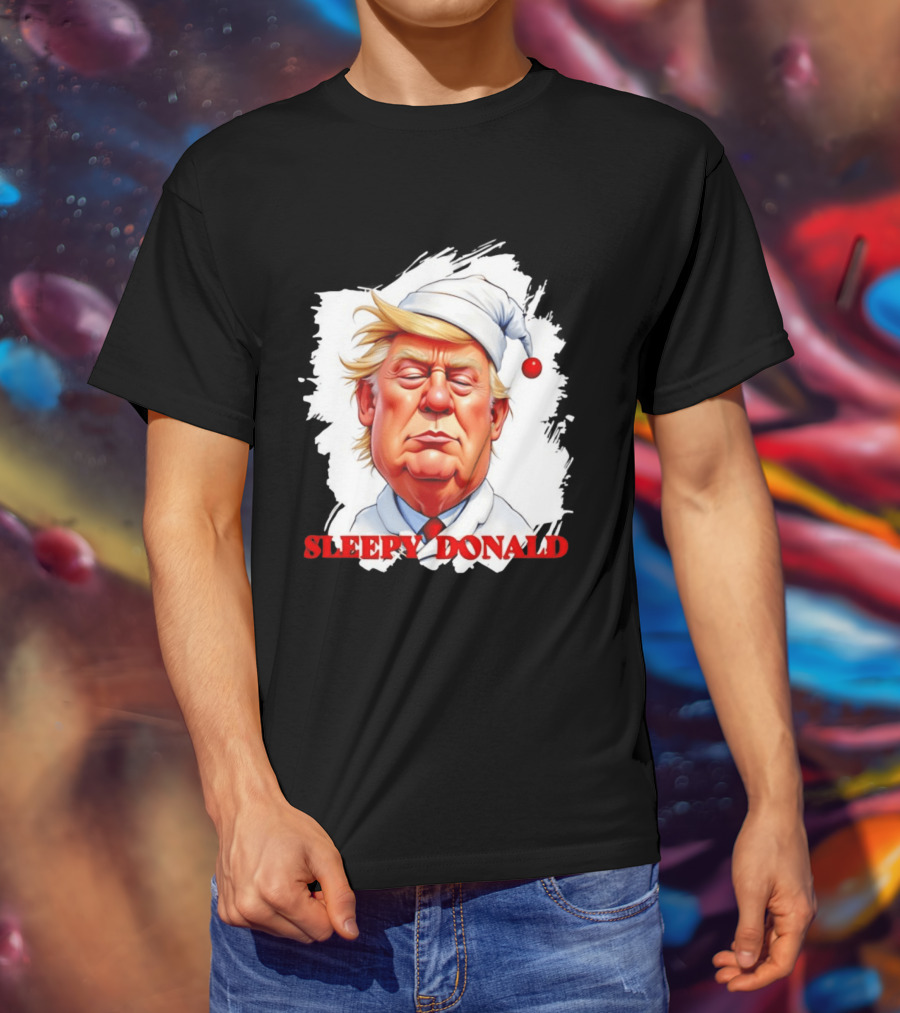 Sleepy Donald Trump In Pajama And Nightcap Cartoon T-Shirt