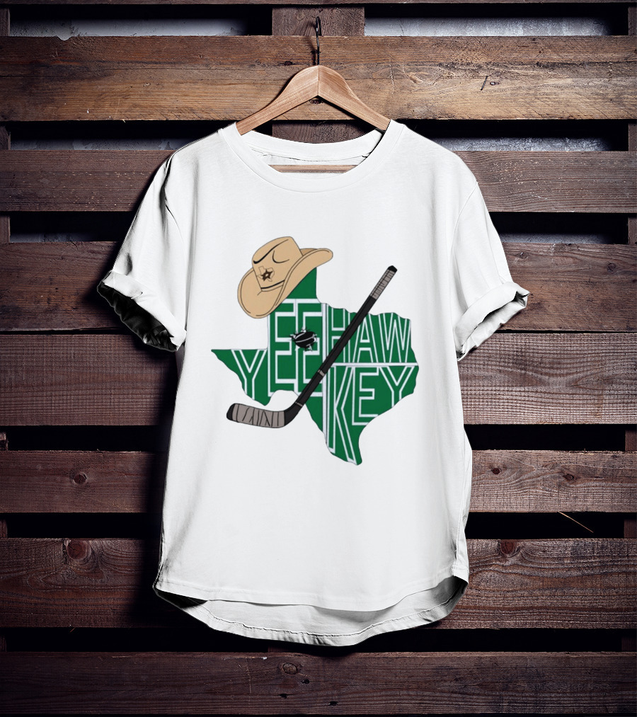 Yee Hawkey Hockey Texas Map Cowboy Hat And Stick Retro 1993 T-Shirt