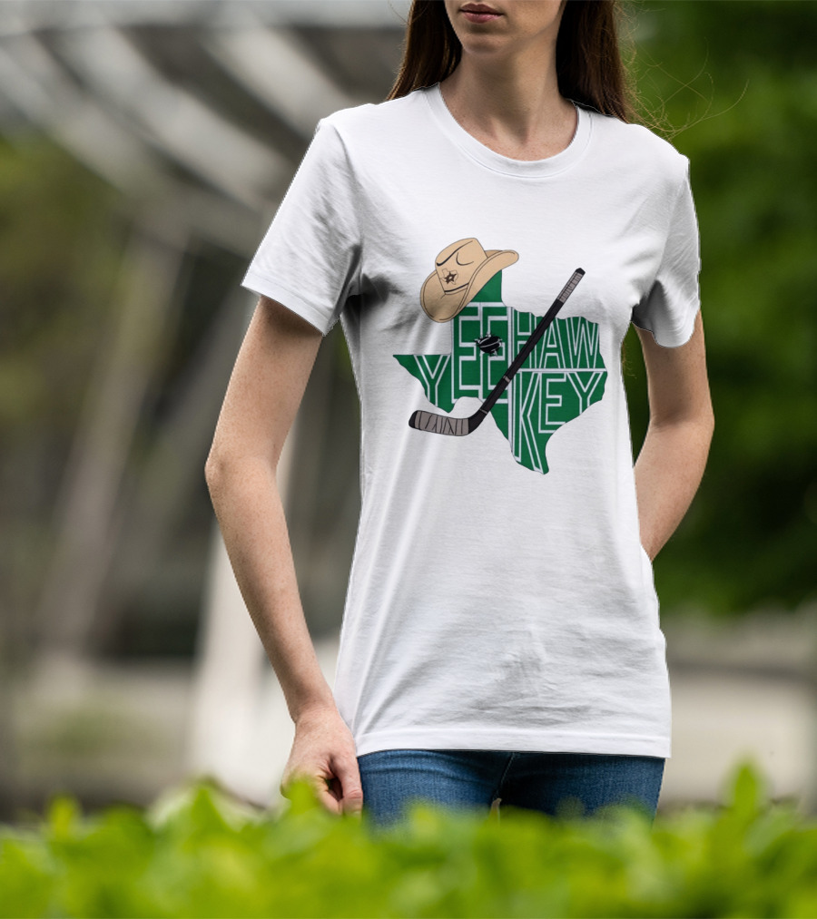 Yee Hawkey Hockey Texas Map Cowboy Hat And Stick Retro 1993 T-Shirt