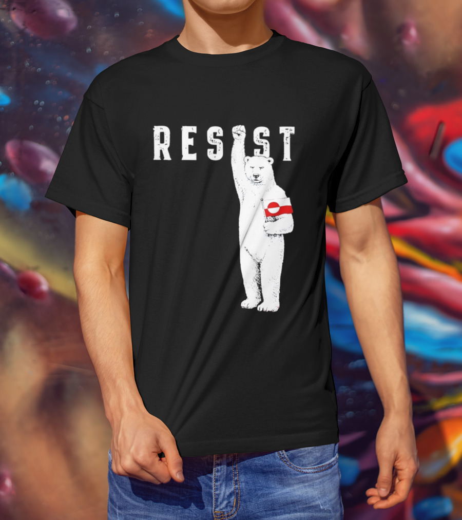 Resist Polar Bear Holding Greenland Flag T-Shirt