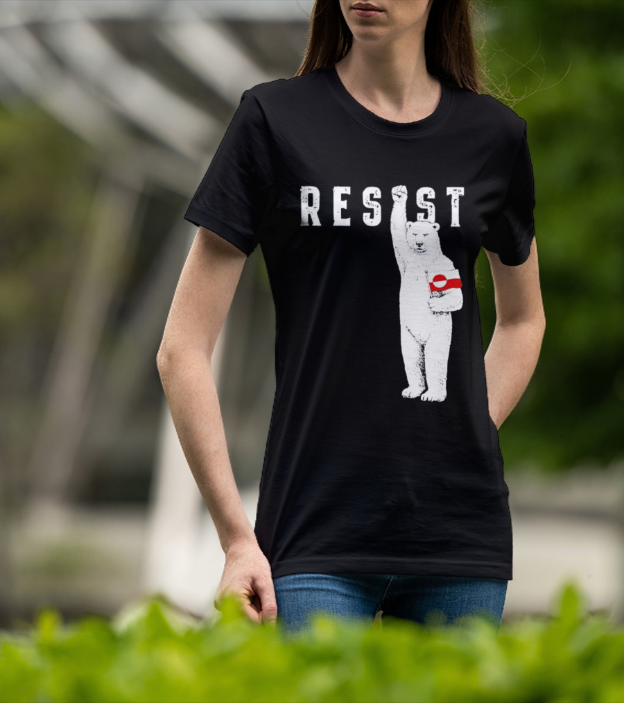 Resist Polar Bear Holding Greenland Flag T-Shirt