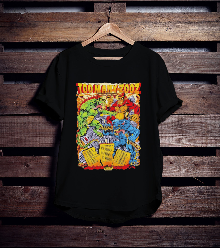Too Many Zooz Caravan Tour 2025 Cities Monster Theme Music Band T-Shirt