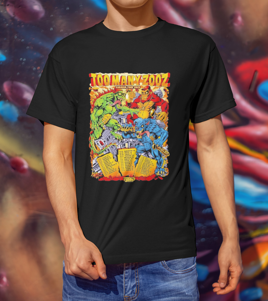 Too Many Zooz Caravan Tour 2025 Cities Monster Theme Music Band T-Shirt