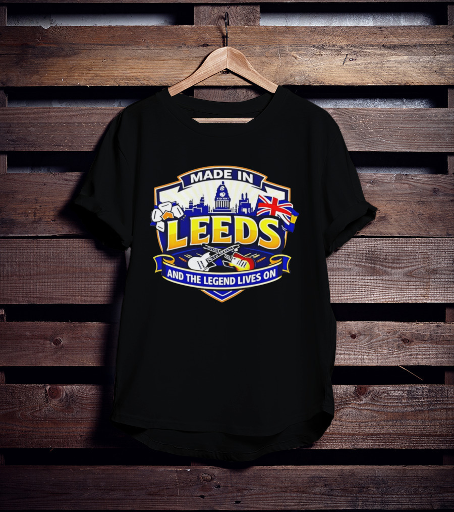 Made In Leeds Skyline And Union Jack With Guitars T-Shirt