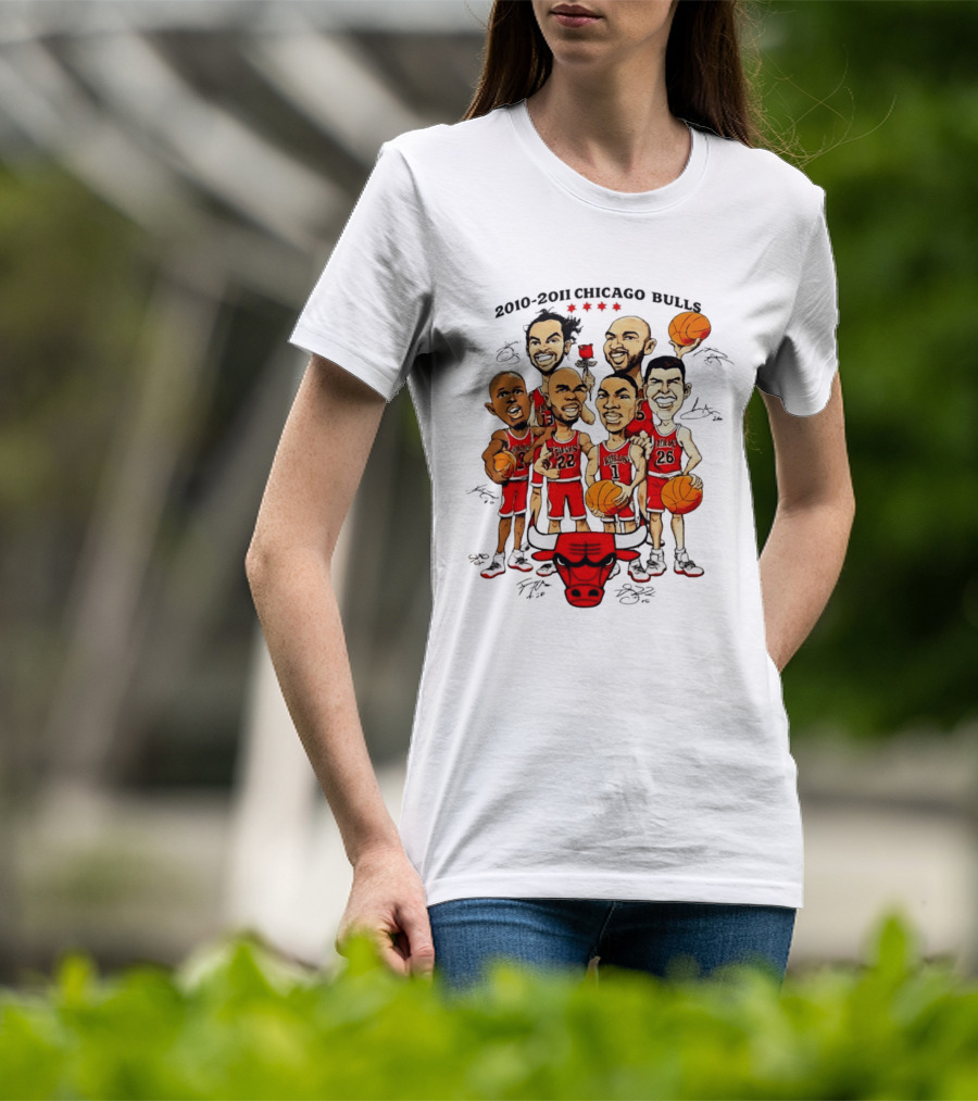 2010 2011 Chicago Bulls NBA Team Caricature T-Shirt