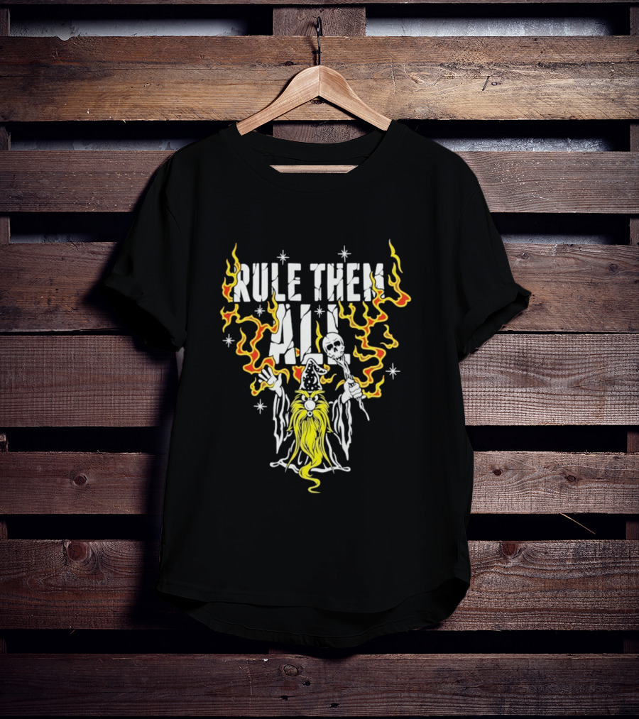 Rule Them All Wizard Flames Magic Power Wand And Stars T-Shirt