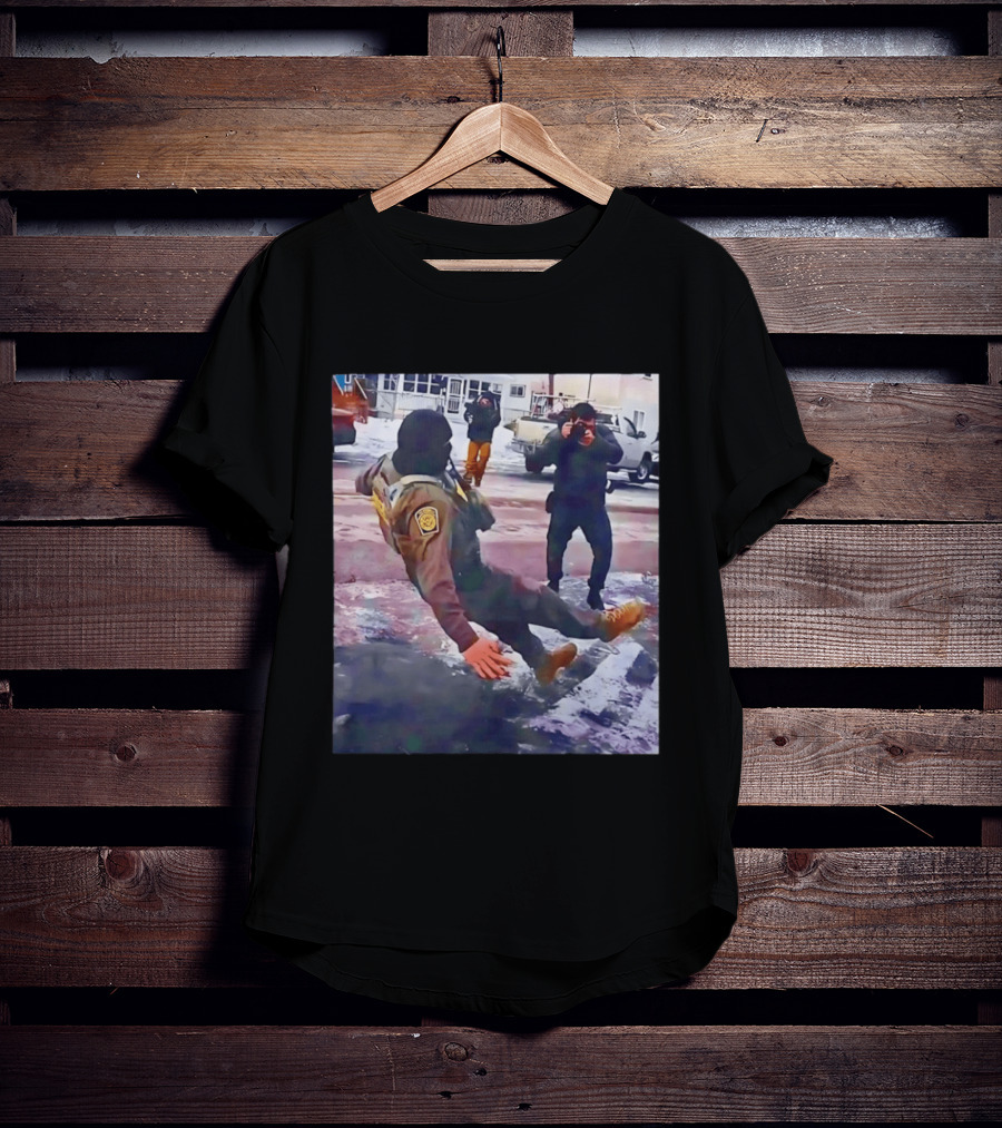 ICE Agent Slipping On Ice Captured In Epic Photo Moment T-Shirt