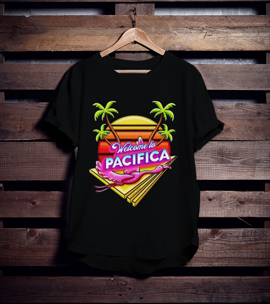 Welcome To Pacifica Flamingo Sunset Palms T-Shirt