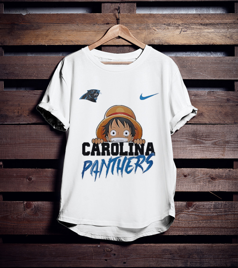 Carolina Panthers One Piece Monkey D Luffy Nike Collaboration T-Shirt