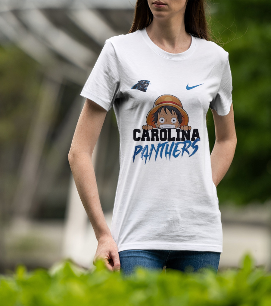 Carolina Panthers One Piece Monkey D Luffy Nike Collaboration T-Shirt