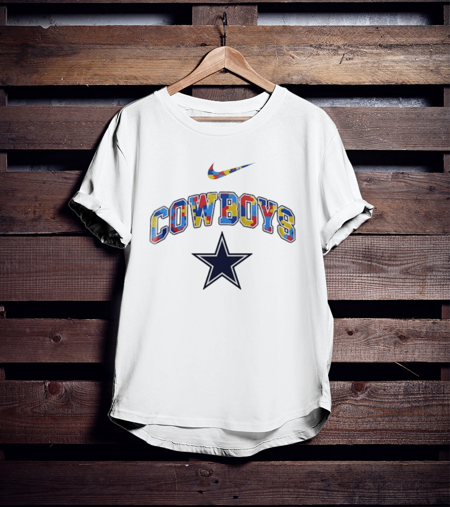 Dallas Cowboys Autism Awareness Accept Understand Love Puzzle Nike Swoosh Star T-Shirt