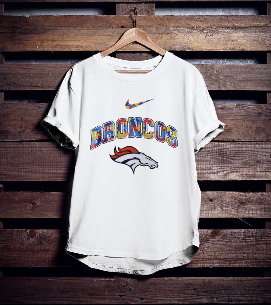 Denver Broncos Puzzle Pattern Autism Acceptance Awareness T-Shirt