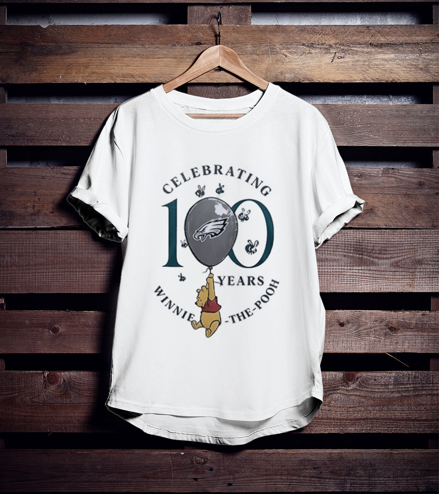 Philadelphia Eagles Winnie The Pooh 100th Anniversary Celebrating Balloon T-Shirt