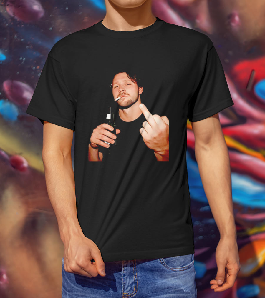 Josh Allen Smoking And Holding Beer Middle Finger T-Shirt