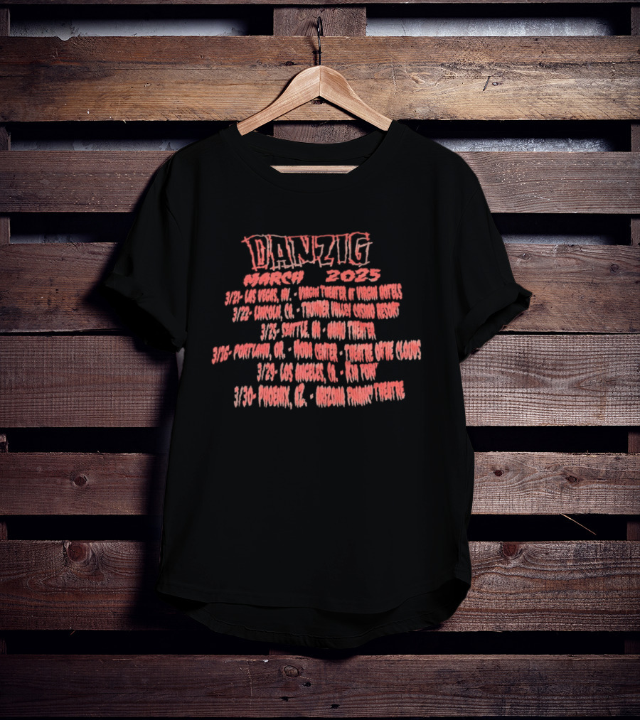 Danzig March 2025 Tour Dates And Locations T-Shirt