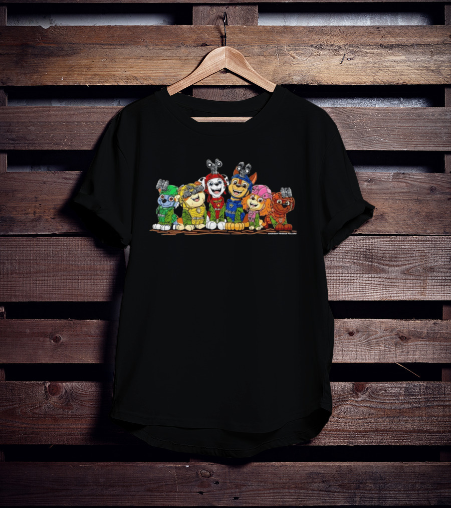 Paw Patrol Characters Chase Marshall Skye Rocky Rubble And Zuma With American Trigger Pullers T-Shirt