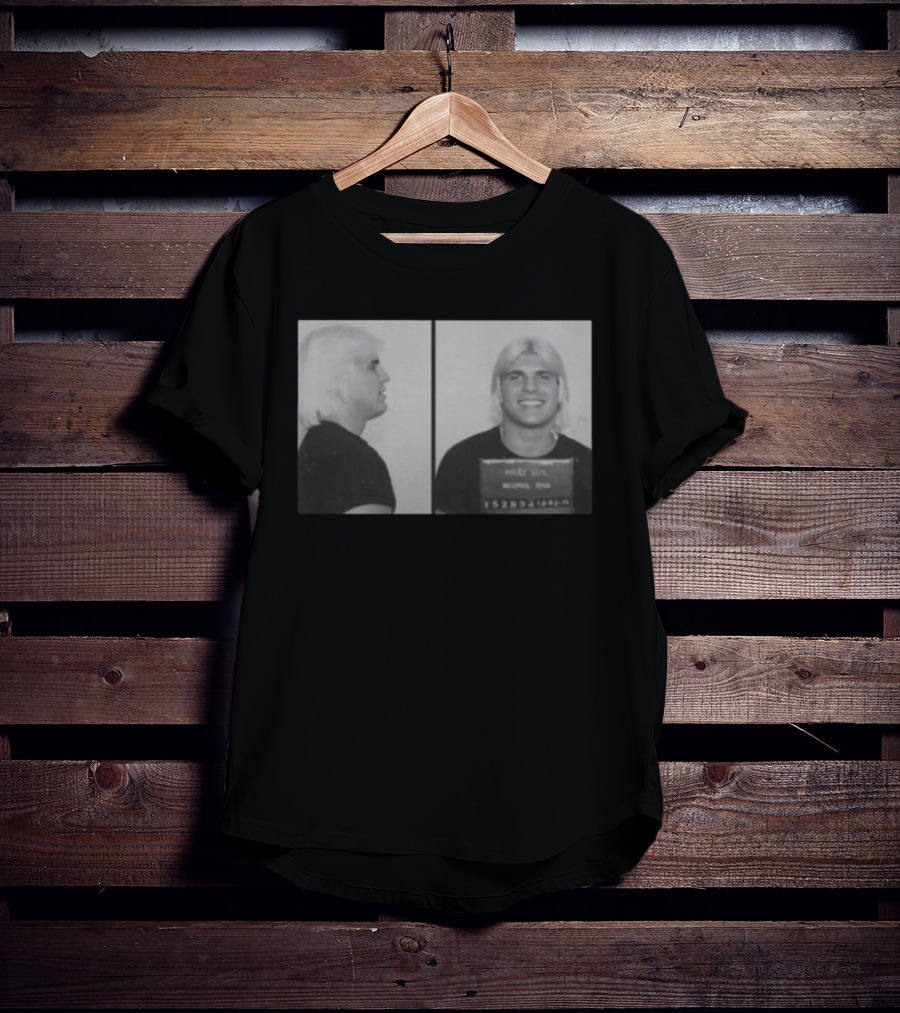 Tommy Rich Shot Police Dept Image With Smiling Wrestler 1980s Black And White T-Shirt