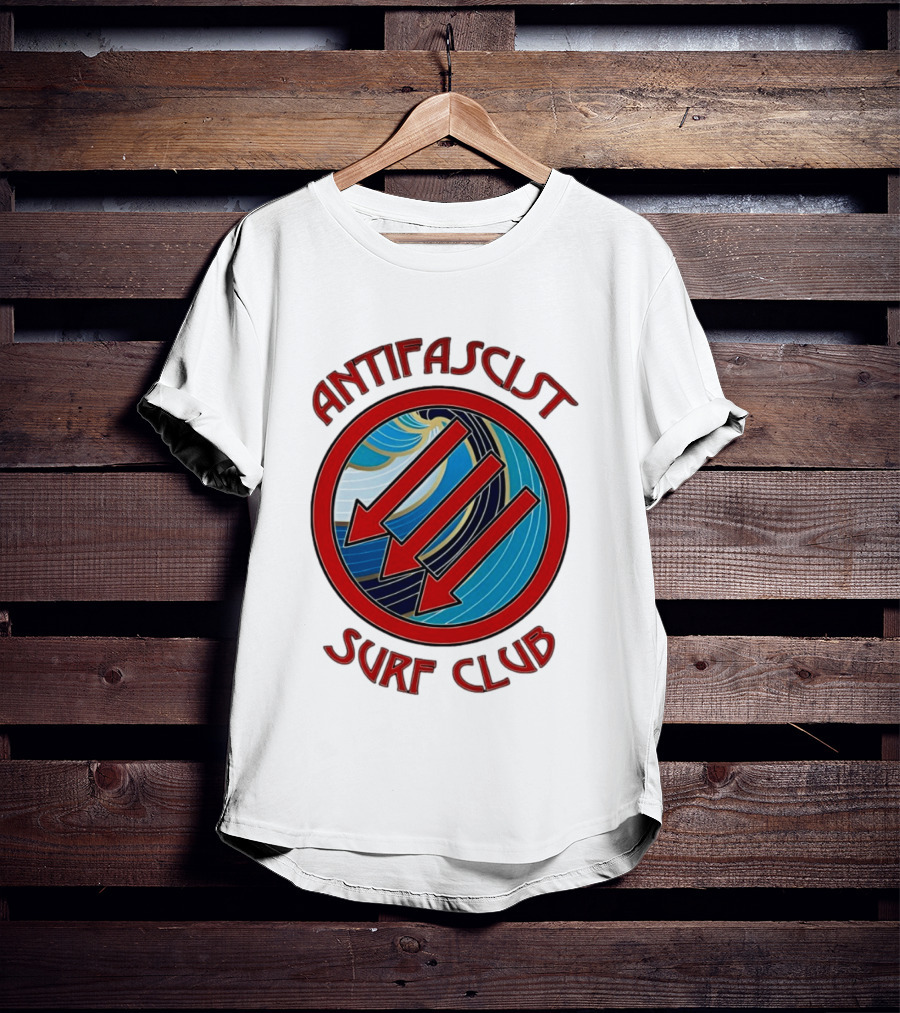 Antifascist Surf Club Three Red Arrows Circular Ocean Wave T-Shirt