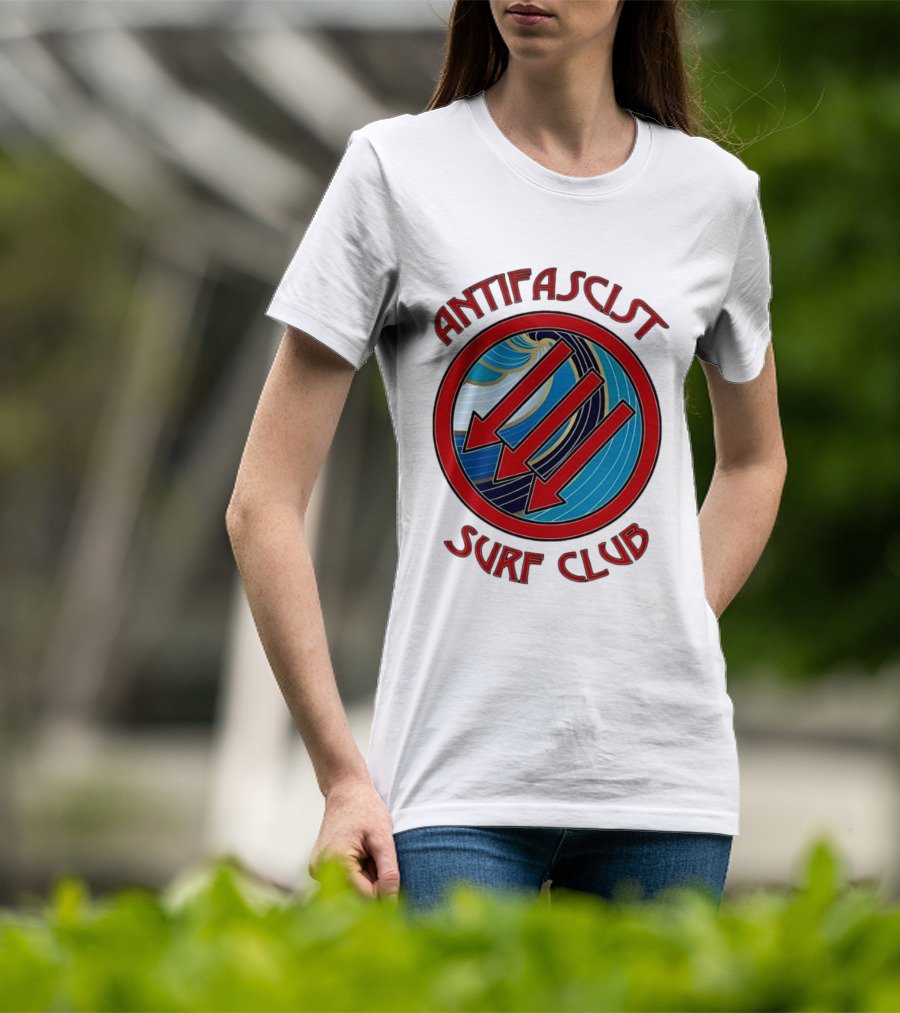 Antifascist Surf Club Three Red Arrows Circular Ocean Wave T-Shirt