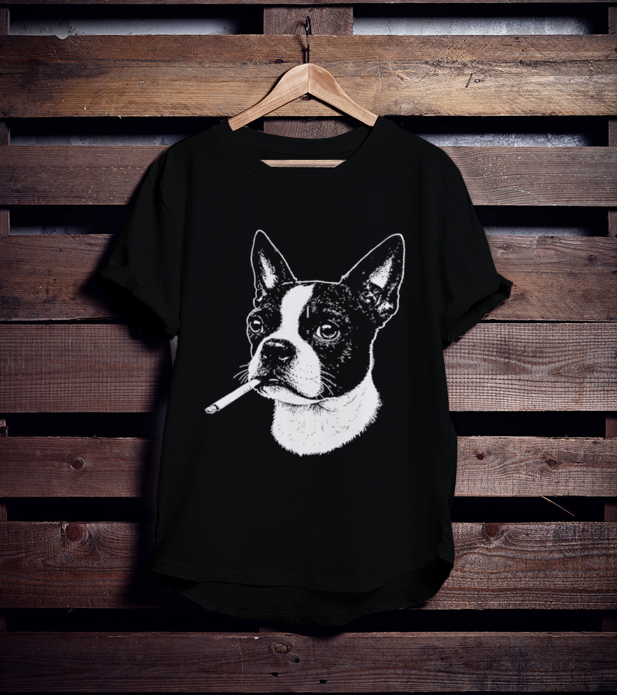 Boston Terrier Dog Smoking Cigarette Meme T-Shirt