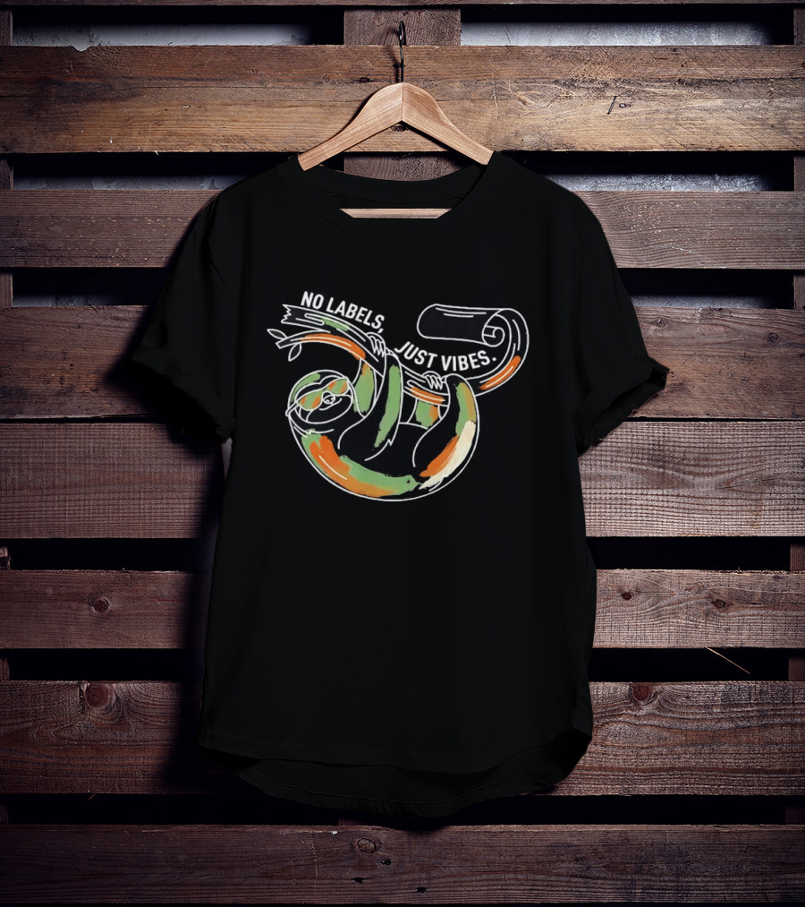 No Labels Just Vibes Chill Relaxed Camo Sloth Hanging On Branch T-Shirt