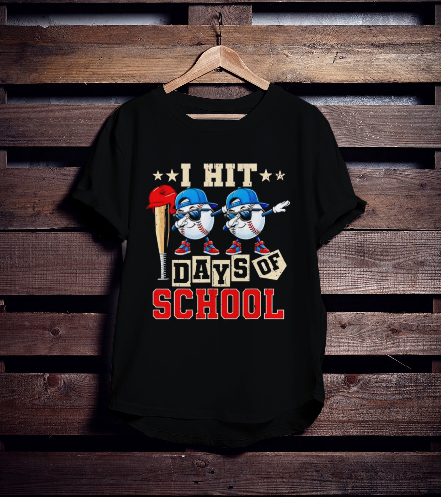 I Hit 100 Days Of School Baseball Player Theme Celebrating 100th Day T-Shirt