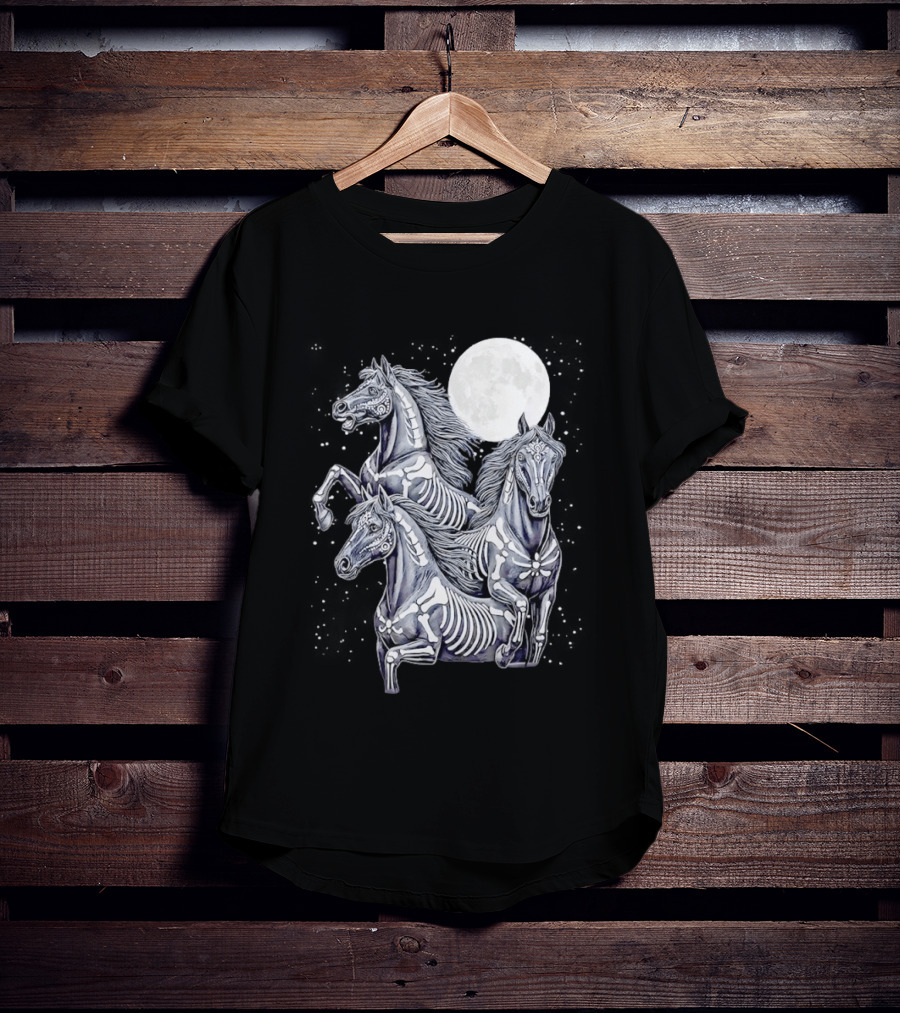 Three Horse Moon Día De Los Muertos Skeleton Horse T-Shirt