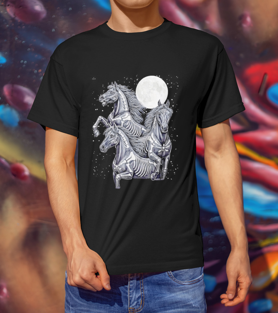 Three Horse Moon Día De Los Muertos Skeleton Horse T-Shirt