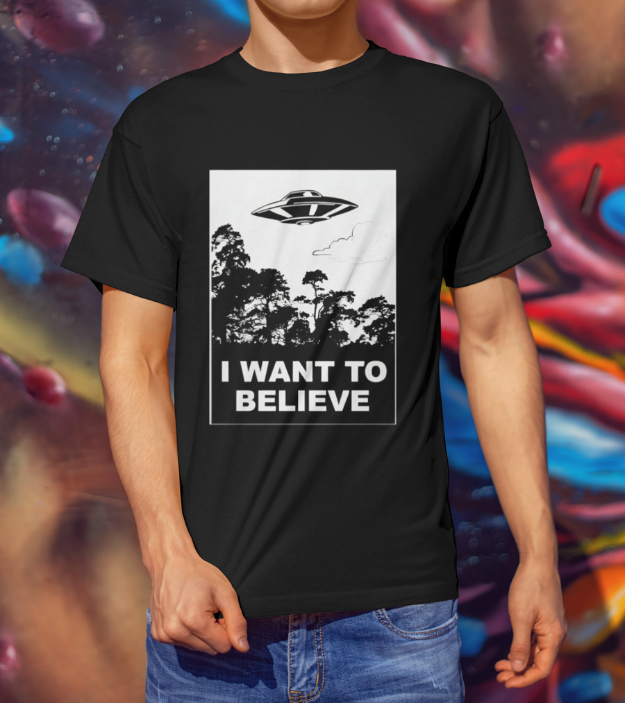 UFO I Want To Believe Flying Saucer Forest T-Shirt