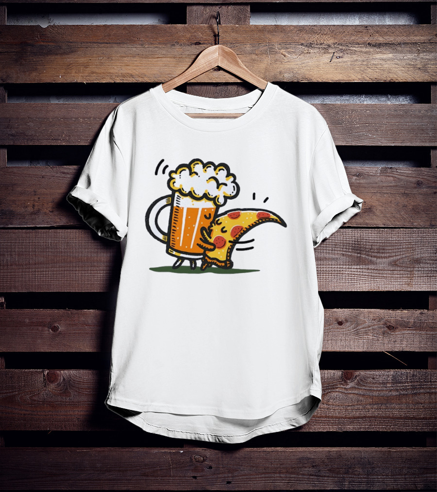 Beer And Pizza A Match Made In Heaven Little Bit Of You Hugging Slice T-Shirt