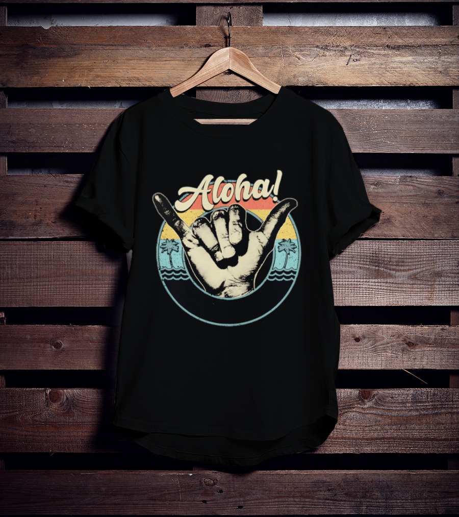 Aloha Shaka Hand Gesture Tropical Sunset With Palm Trees T-Shirt