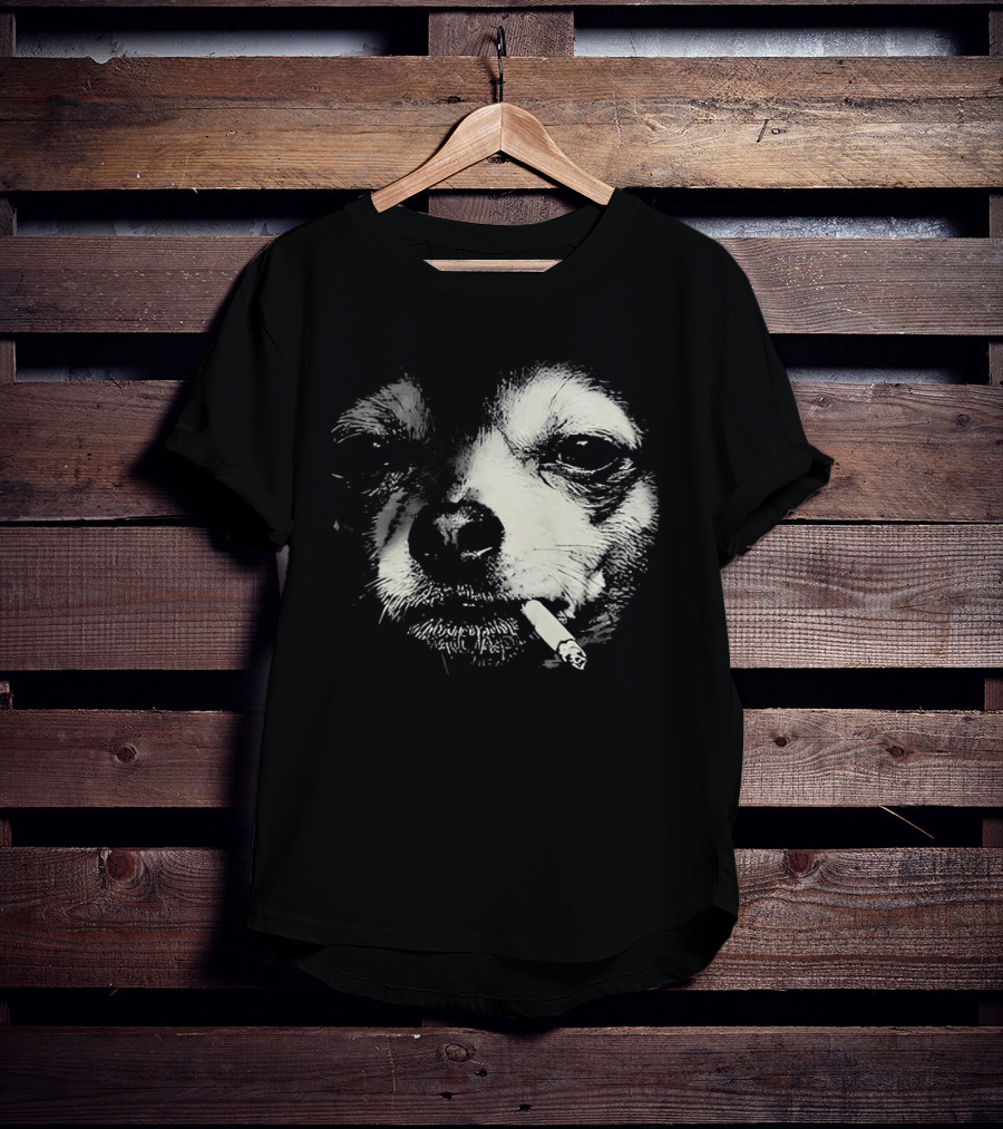 Chihuahua Smoking Cigarette Black And White T-Shirt