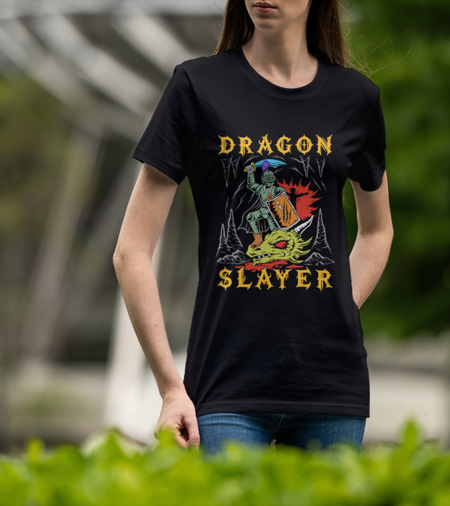 Dragon Slayer Knight Conquering Fiery Beast T-Shirt